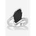 Women's Sterling Silver Natural Black Onyx Marquise Shaped Bypass Ring by PalmBeach Jewelry in White (Size 6)