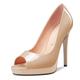 NobleOnly Women's High Heel Platform Peep Open Toe Pumps Court Shoe Slip-on Clear Cute Party Sandals 12 CM Heels Beige 4 UK