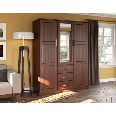 100% Solid Wood Cosmo Wardrobe with Mirrored Door, Mocha - Palace Imports 7113