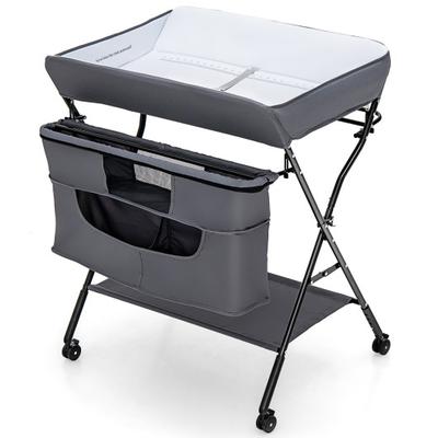 Costway Portable Adjustable Height Newborn Nursery Organizer with wheel-Gray