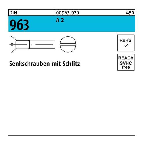 Senkschraube DIN 963 Schlitz M 8 x 45 A 2