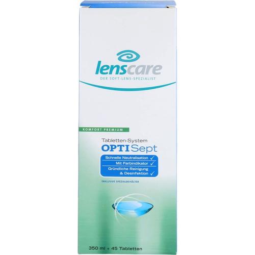 Lenscare OptiSept Kombip.350 ml+45 Tabl.+1 Beh. Kontaktlinsenpflegemittel