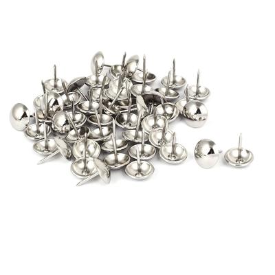 Home Metal Round Domed Head Upholstery Tack Nail Silver Tone 14mm Dia 50pcs - Silver Tone