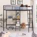 Modern Style Space-Saving Twin Size Metal Loft Bed and Built-in Desk and Shelves, Horizontal Slatted Headboard and Footboard