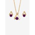 Women's Simulated Birthstone Solitaire Pendant and Earring Set with FREE Gift in Goldtone, Boxed by PalmBeach Jewelry in February