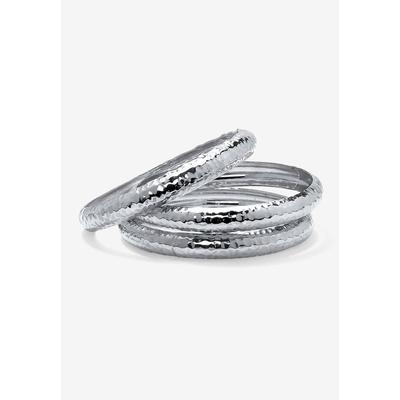 Women's Silvertone Hammered 3 Piece Stack Bracelet Set, 8.5" by PalmBeach Jewelry in Silver