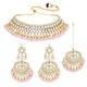 Aheli Indian Beaded Necklace Dangle Earrings Maang Tikka Indian Bollywood Style Fashion Ethnic Jewelry Set for Women, Metal, not known, Pink-White