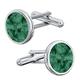 925 Sterling Silver Cufflinks with Crystals - Rivoli - Emerald - Elegant for Shirt Boys - Jewellery for Men with Gift Box