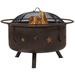 Moon Stars Sky Steel Fire Pit Bowl with Screen Cooking Grate and Poker - 29.5W x 29.5D x 20H inches