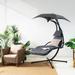 Hanging Curved Steel Swing Chaise Lounger with Removable Canopy and Overhead Light