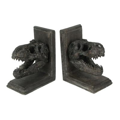 Set Of 2 Resin Tyrannosaurus Rex T-Rex Skull Bookends Book Decor - 6.5 X 5.25 X 3.5 inches