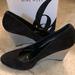 Nine West Shoes | Black Velvety Wedges With Awesome Heel Textured Gray & Black Size 10 | Color: Black | Size: 10