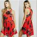 Free People Dresses | Free People Red Floral Pleated High Neck Mini Dress W/Pockets | Color: Black/Red | Size: Various