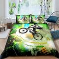 Double Duvet Set green mountain bike Soft Microfiber Bedding Double Bed Set for Teens Adults, Anti-Allergic Quilt Covers with Zipper Closure + 2 Pillowcases 50x75cm - 200x200 cm