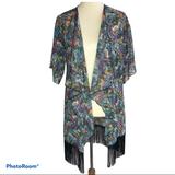 Lularoe Tops | Lularoe Monroe Sheer Fringe Trimmed Kimono Size S | Color: Black | Size: S