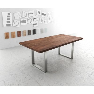 DELIFE Esstisch Edge 200x100 XL Akazie Braun Edelstahl Schmal, Esstische Image
