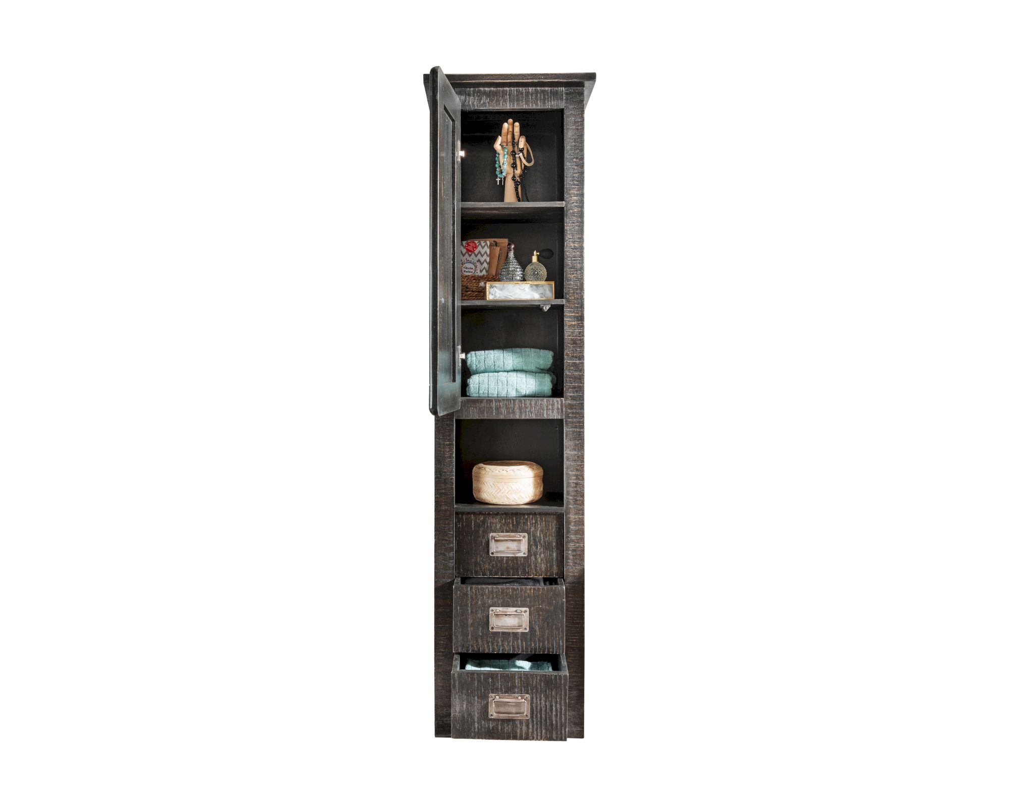 3S Frankenmöbel »Cosma« Massivholz Badezimmer-Standregal hoch grau BA-0480 / 50x195x35 cm