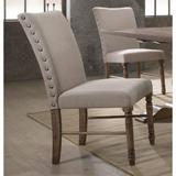 Leventis Side Chair (Set-2) with Nailhead Trim Side Backrest, Cream Linen & Weathered Oak