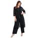 Plus Size Women's Three-Piece Lace Duster & Pant Suit by Roaman's in Black (Size 14 W) Duster, Tank, Formal Evening Wide Leg Trousers