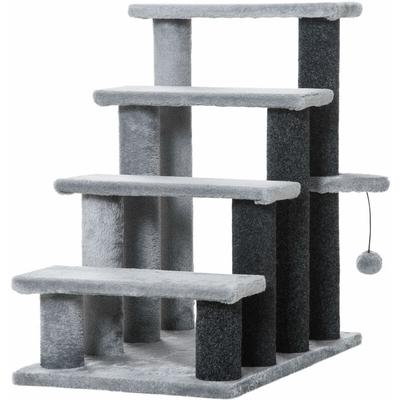 Pawhut - Haustiertreppe Katzentreppe mit Kratzbaum Ball 4-stufige Hundetreppe Tiertreppe Spanplatte