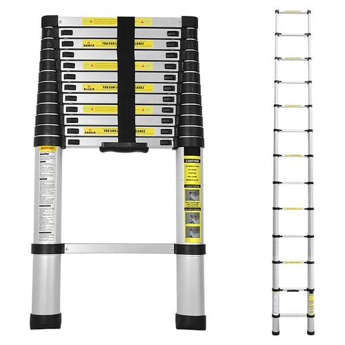 3.8M Teleskopleiter Aluminium Mehrzweckleiter Fingerklemmschutz Auszeihleiter Klappbar