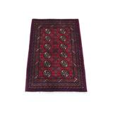 Shahbanu Rugs Deep and Saturated Red, Soft Wool Hand Knotted, Afghan Khamyab Bokara, Mat Oriental Rug (2'1" x 3'0")