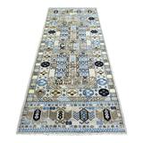 Shahbanu Rugs Light Gray Hand Knotted Afghan Ersari Hutchlu Design Natural Dyes Soft Lush Pile Pure Wool Runner Rug (2'10"x8'4")