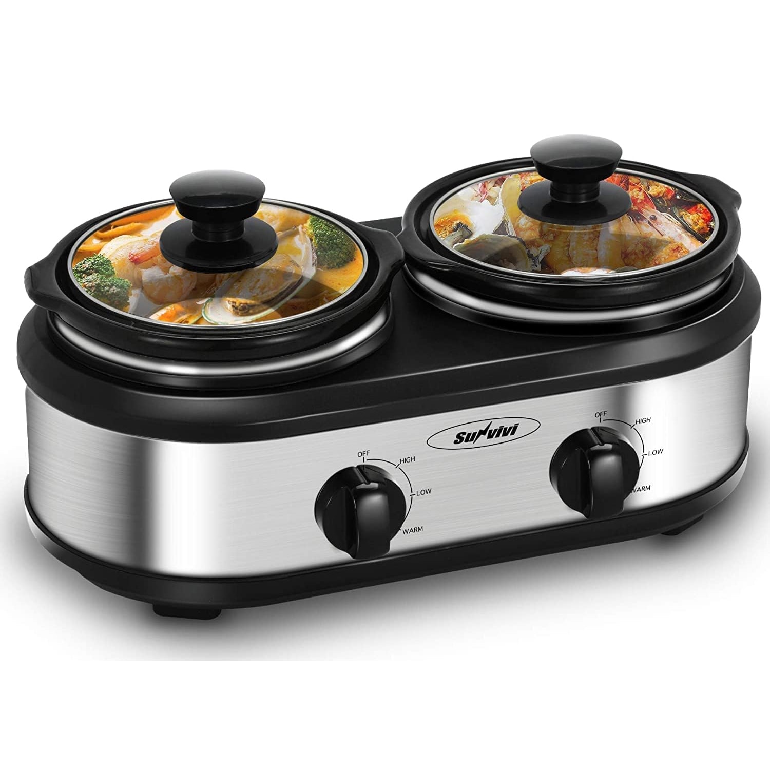 Royalcraft 2 Pot Slow Cooker Stainless Steel Buffet Server 1.25 Quart
