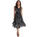 Plus Size Women's Printed Empire Waist Dress by Roaman's in Black White Brushstrokes (Size 40 W) Formal Evening