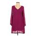 Dee Elle Casual Dress - Popover: Pink Solid Dresses - Women's Size Small