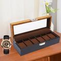 Red Barrel Studio® 6 Slots Wooden Watch Box Display Organizer Jewelry Storage Case Gift for Christmas Thanksgiving Day Wood/Fabric | Wayfair