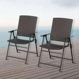 Xiangan Polyethylene Wicker Stackable Folding Chair Set of 2 Plastic/Resin in Black/Brown | 36.52 H x 21.52 W x 23.01 D in | Wayfair FHD0102HAH75G