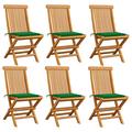 VidaXL Patio Chairs Outdoor Bistro Folding Chair w/ Cushions Solid Wood Teak in Green | 35.04 H x 18.5 W x 23.62 D in | Wayfair 3065595