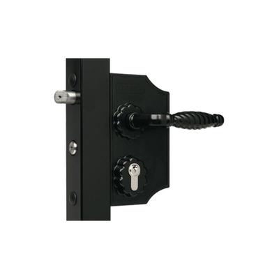 Schmiedeeisenschloss ral 9005 Schwarz Locinox Drehflügeltor Ständer + Zylinder - Profil 30 bis 50 Image