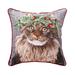18" x 18" Cat Wearing Holly Berry Flower Crown Printed & Embellished Throw Accent Pillow