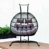 Iron Frame Folding Double-Seat Swing Chair with Cushion