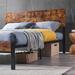 Queen Size Metal Platform Bed Frame with Wooden Headboard and Footboard, No Box Spring Needed