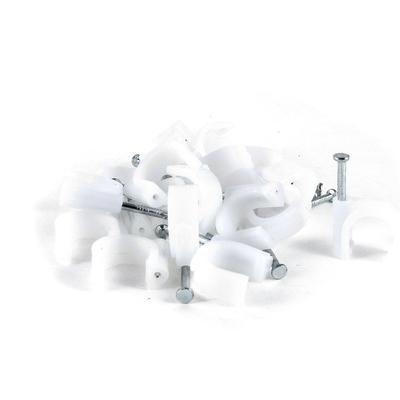 20 Pcs 17mm Diameter Electric Cable White Plastic Circle Nail Clips - White, Silver Tone