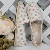 Coach Shoes | Coach Pink Floral Canvas Espadrille Flat Size 8.5 | Color: Pink/White | Size: 8.5