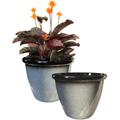Outdoor Garden Flower Planter Container - Large 16” 40.5cm Wide High Gloss Finish Plant Pot. Lightweight & Recycled Plastic. Indoor or Outdoor. Enhance a Deck, Patio, or Balcony. Speckled Grey x 2