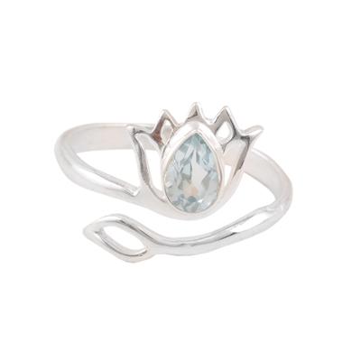 Iridescent Lotus,'Wrap Ring Made with Blue Topaz and Sterling Silver in India'
