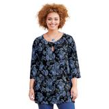 Plus Size Women's Liz&Me® Swing Tunic Top by Liz&Me in Black French Blue Paisley Floral (Size 1X)