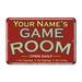 Trinx Personalized Game Room Metal Sign Red Metal | 12 H x 18 W x 0.03 D in | Wayfair C81D8D2ED8CA441AB9CAF1D52EFBC893