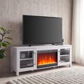 "Quincy Rectangular TV Stand with 26"" Crystal Fireplace for TV's up to 80"" in White - Hudson and Canal TV1481"