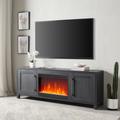 "Chabot Rectangular TV Stand with 26"" Crystal Fireplace for TV's up to 80"" in Charcoal Gray - Hudson and Canal TV1483"