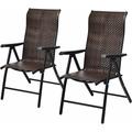 Costway - Set di 2 Sedie Pieghevoli in Rattan, Sedie Portatili in Vimini con Braccioli e Schienale