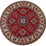 Red Geometric Traditional Kazak Oriental Wool Area Rug Hand-knotted - 5'6" x 5'6" Round