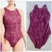 Athleta Swim | Athleta Swimsuit Maldives Medium Purple Pattern One Piece Swim Unpadded Bra | Color: Pink/Purple | Size: M