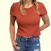 American Eagle Outfitters Tops | American Eagle Women’s Textured Lettuce Edge Shirt | Color: Orange/Red | Size: M