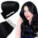 Easyouth Black Tape Hair Extensions 22 Inch 50g 20Pcs Seamless Tape in Human Hair Extensions Jet Black Hair Extensions Tape in Real Hair Black Tape in Extensions